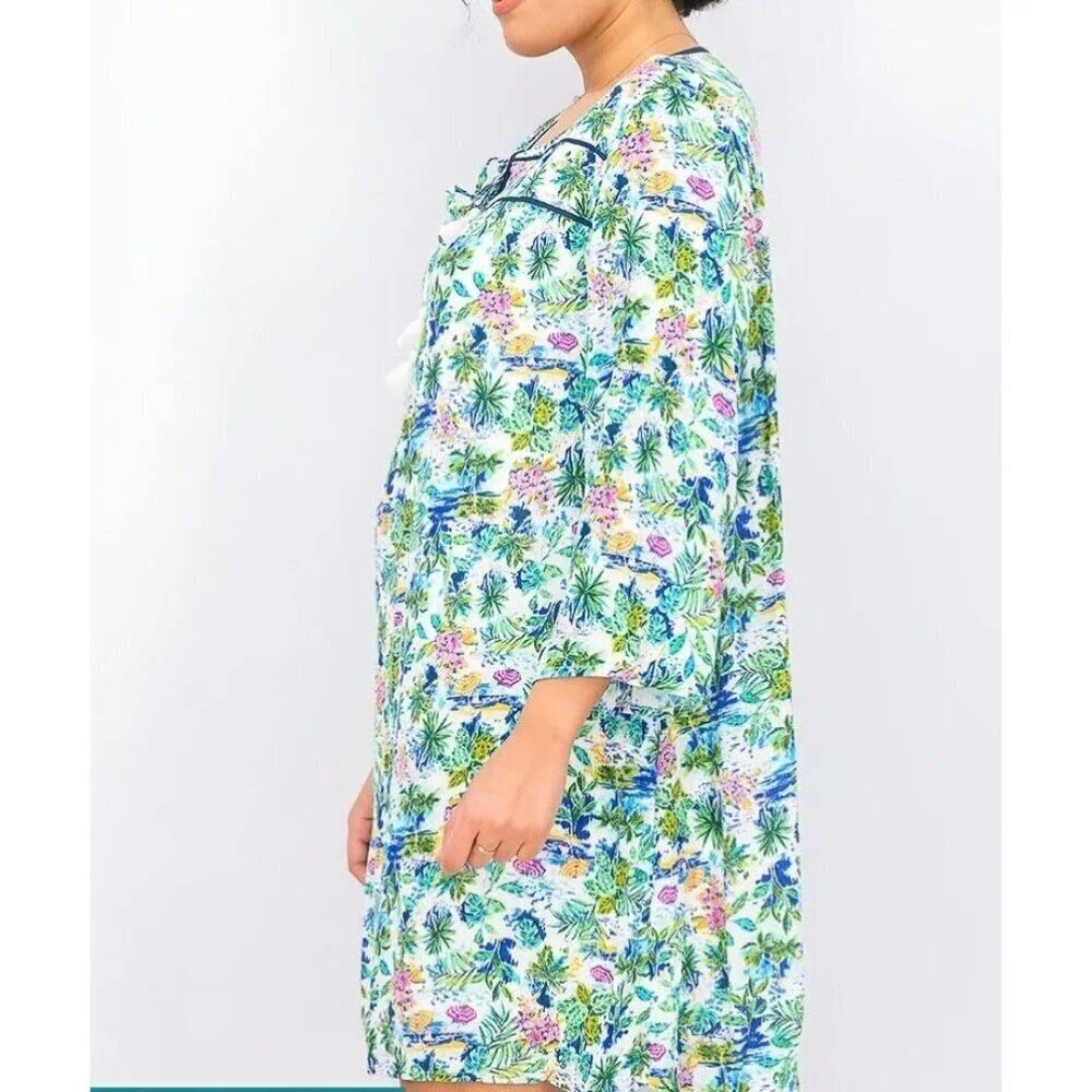 Caribbean Joe Size M Pink White Blue Print Aqua Dress lined Travel Casual nwt - Picture 3 of 14